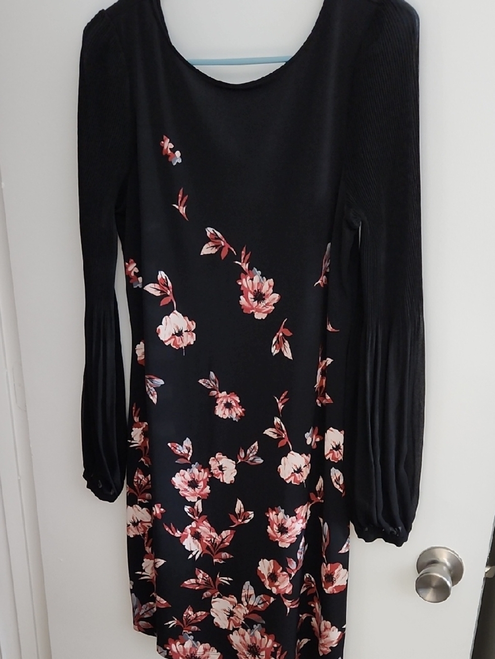 White House Black Market Black Long-Sleeve Floral Dress with Pink Blooms
